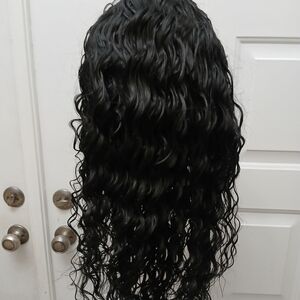 Black Curly Q Ringlet Curl Synthetic Hair Lace Cap Wig 24in